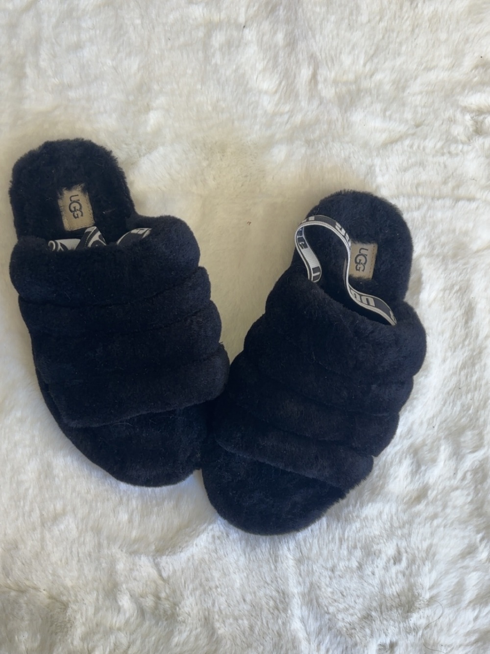 UGG Black Plush Puffer Slide Slippers